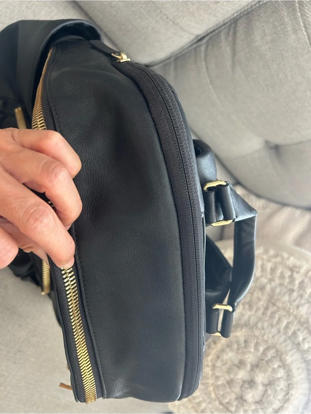 Tumi Black Leather Interior ID Patch with Gold Logo